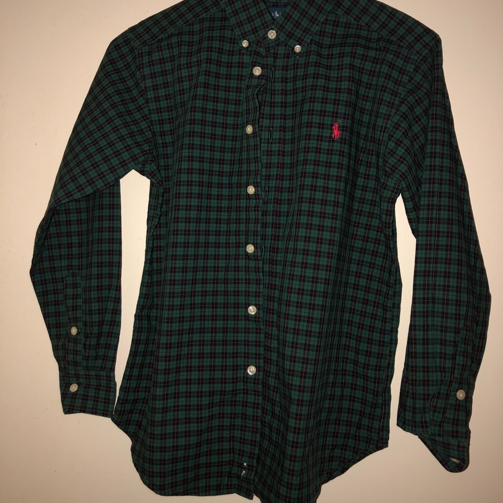 Green and red plaid Polo button down shirt
